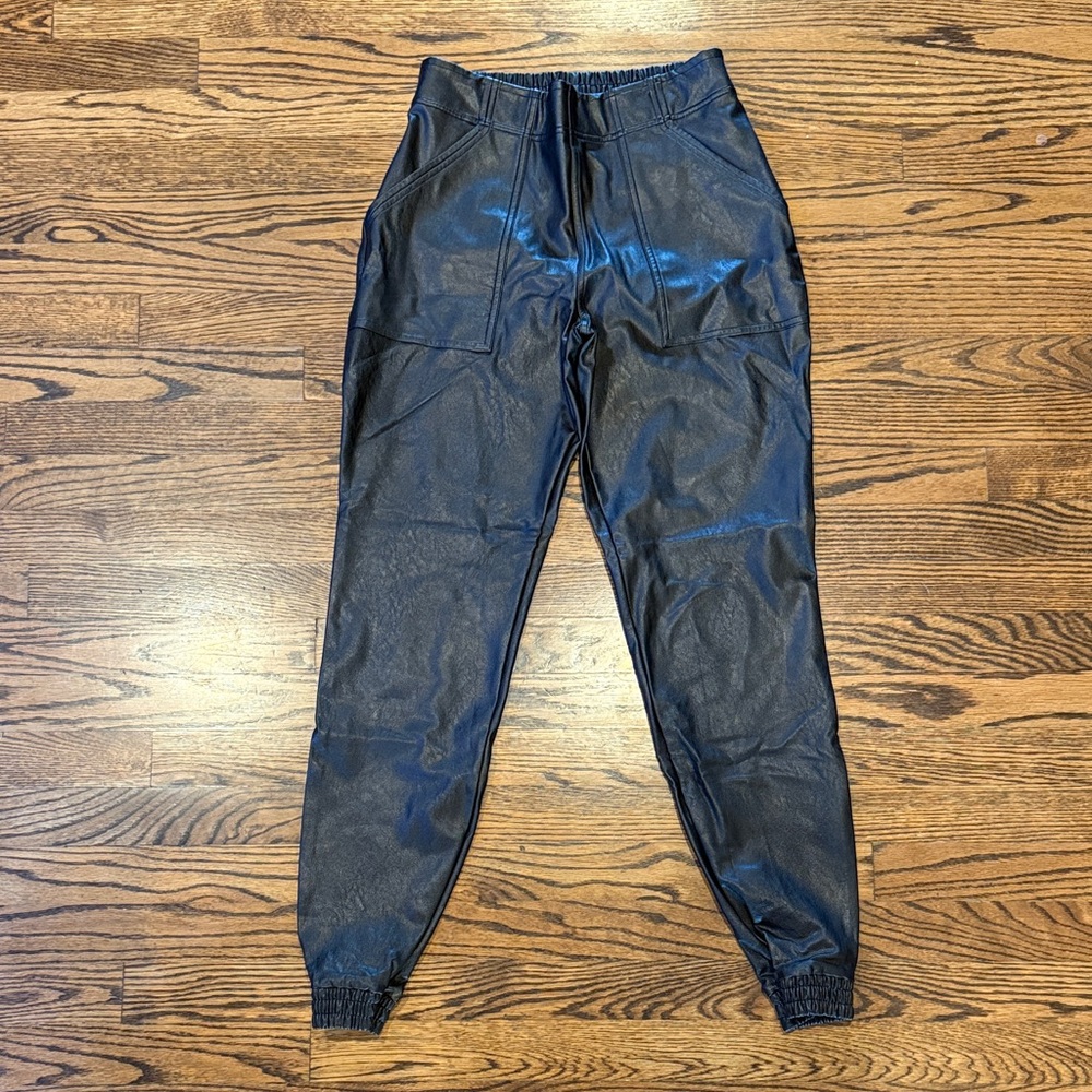 SPANX Black Faux Leather Jogger Pants